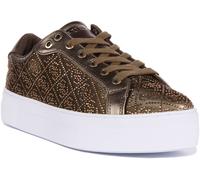 Guess Garmini Logo En Strass Baskets À Lacets Pour Femmes En Olive UK 3 - 8