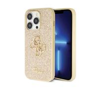 Guess Glitter Script Big 4G - Coque pour iPhone 14 Pro (Or)