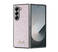 Guess Glitter Script Coque pour Samsung Galaxy Z Fold6 (F956) Rose avec Paillettes Rigide Absorption des Chocs en TPU/PC