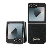 Guess Glitter Script Noir 4G Glitter Script Coque pour Samsung Galaxy Z Flip6 F741 Étui Rigide TPU/PC Absorbant Les Chocs