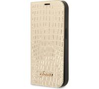Guess Gold Book Case Phone Case Compatible avec Apple iPhone 14 Pro - PU Cuir & Protection.