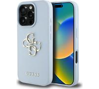 Guess Grainé Grand Logo 4G Petit Logo Classique Apple iPhone 16 Pro Max bleu