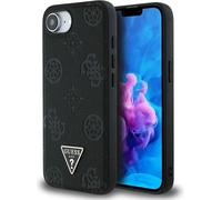 Guess Grained Hot Stamp Peony Triangle Logo MagSafe - Étui pour iPhone 16e (noir)