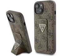Étui Guess pour iPhone 15 6.1 marron étui rigide Grip Stand 4G Triangle Strass