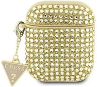 Guess GUA2HDGTPD Coque pour AirPods 1/2 Doré Strass Triangle Charm