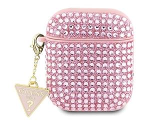 Guess GUA2HDGTPP Coque pour AirPods 1/2 Rose Strass Triangle Charm