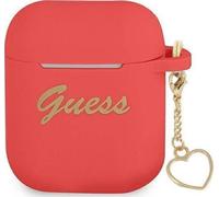 Guess GUA2LSCHSR Coque AirPods czerwony/red Silicone Charm Heart Collection, ?tui pour ?couteurs + casque, Rouge