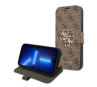 Guess GUBKP13L4GMGBR Coque de Protection pour iPhone 13 Pro / 13 6,1" en hêtre avec Logo 4G Big Metal Marron