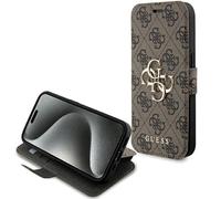 Étui Guess pour iPhone 15 Pro Max 6.7 marron étui avac rabat 4G Metal Logo