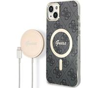Guess GUBPP14SH4EACSK Kit chargeur sans fil et étui pour iPhone 14 6,1 pouces Noir dur MagSafe compatible avec l'impression 4G