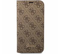 Guess Étui folio iPhone 14 Pro Motif 4G Contour caméra métal Porte-cartes Marron