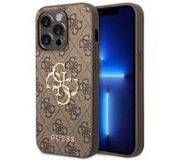 Guess Coque GUHCP15L4GMGBR pour iPhone 15 Pro 6,1" Marron Rigide Logo Métal 4G