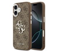CG Mobile Guess Coque 4G Metal Logo pour iPhone 17 – grand logo classique, bord argenté – marron