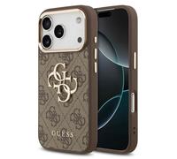 Guess Guess Coque 4G Metal Logo Backcover pour iPhone 17 Pro Gold Edge Brown Marron