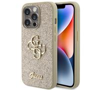 Guess Guess Coque 4G Metal Logo Glitter pour iPhone 15 Pro Doré Dorée