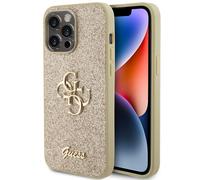 Guess Guess Coque 4G Metal Logo Glitter pour iPhone 15 Pro Max Doré Dorée