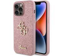 GUESS Coque de protection pour iPhone 15 Pro Max – Paillettes et logo métal – Rose 17 cm (6,7")