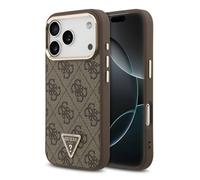 Guess Guess Coque arrière en cuir avec logo Triangle classique et MagSafe iPhone 17 Pro Marron Marron