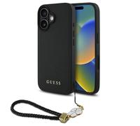 Guess Coque Grained MagSafe avec Flower Charm Strap pour iPhone 16 - Noir