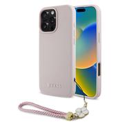 Guess Coque Grained MagSafe avec Flower Charm Strap pour Apple iPhone 16 Pro - Rose