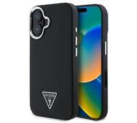 Guess Coque arrière GUHMP16SPGTSPSK Compatible iPhone 16 Motif triangle MagSafe PU grainé Noir
