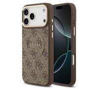 CG MOBILE Guess 4G PU Classic Logo Compatible avec MagSafe Coque pour iPhone 17 Pro (Marron)