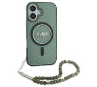 Guess MagSafe IML Glitter Case avec beads strap pour Apple iPhone 16 Pro Max - Green