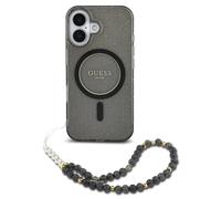 Guess Étui pour iPhone 16 Pro Max 6.9 – Noir rigide IML Glitter avec Pearl Strap MagSafe