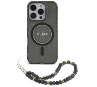 Étui Guess pour iPhone 16 Pro 6.3 noir étui rigide IML Glitter With Pearl Strap MagSafe
