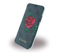 Guess GUFLBKPX4GROG Flower Desire Étui à Rabat en Cuir synthétique avec Roses pour iPhone X Gris