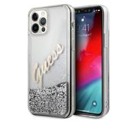 Guess Glitter Vintage Script Case, Argent - iPhone 12 Pro Max