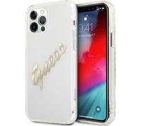 Guess GUHCP12MKTRSVGO Vintage Script Gold Mobile Case pour Apple iPhone 12/12 Pro, Transparent
