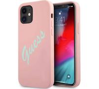 Guess Coque pour Apple iPhone 12 Mini Collection Silicone Vintage en TPU Rose