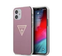 Guess Metallic Series Coque Compatible iPhone 12 Mini Coque Effet Métallique Logo Gravé Rigide Contour Souple Antichoc - Rose