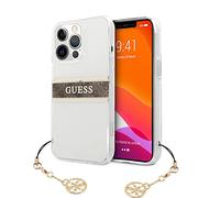 Guess GUHCP13LKB4GBR Coque pour iPhone 13 Pro / 13 6,1" Transparent 4G Brown Strap Charm