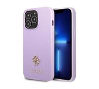 Guess GUHCP13LPS4MU Saffiano 4G Petit étui métallique à logo, violet - iPhone 13 / 13 Pro