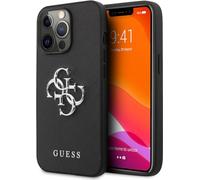Guess GUHCP13LSA4GSBK Coque de Protection pour iPhone 13 Pro/13 6,1" avec Logo en métal Saffiano 4G Noir
