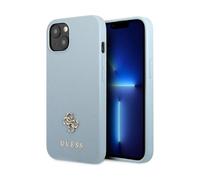 Guess GUHCP13MPS4MB Saffiano 4G Petit étui métallique à logo, bleu - iPhone 13