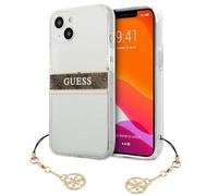 Guess GUHCP13SKB4GBR iPhone 13 mini 5.4" Transparent Hardcase 4G Brown Strap Charm Housse pour téléphone portable