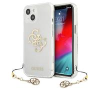 GUESS GUHCP13SKS4GGO Coque pour iPhone 13 Mini 5,4" Transparent 4G Or Collection Charms, x, Silicone, Agate