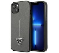 Guess GUHCP13SPSATLG Coque Rigide pour iPhone 13 Mini 5,4" Motif SaffianoTriangle Argent