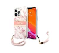 Guess GUHCP13XKMABPI Étui Collection Strap Marble, Rose - iPhone 13 Pro Max