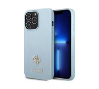 Guess GUHCP13XPS4MB Saffiano 4G Petit étui métal à logo, bleu - iPhone 13 Pro Max