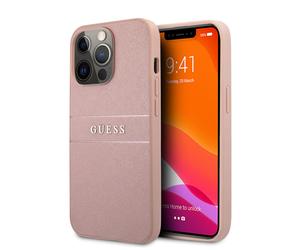 Guess GUHCP13XPSASBPI Coque de Protection pour iPhone 13 Pro Max 6,7' Rose Saffiano Stripe