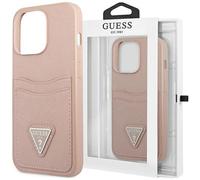 Guess GUHCP13XPSATPP Coque pour iPhone 13 Pro Max 6.7", Rose, Rose, Rigide, SaffianoTriangle Logo Cardslot