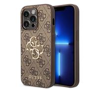 Guess Coque rigide GUHCP14L4GMGBR pour iPhone 14 Pro 6,1" logo métal 4G noir Marron
