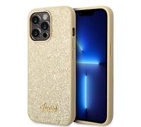 Guess GUHCP14LHGGSHD Coque Rigide pour iPhone 14 Pro 6,1" Doré/doré Motif Script pailleté