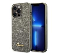 Guess GUHCP14LHGGSHN Coque de Protection Rigide pour iPhone 14 Pro 6,1" Vert/Motif Paillettes Script Noir