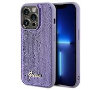 Guess GUHCP14LPSFDGSU Coque Rigide pour iPhone 14 Pro 6,1" Violet à Paillettes Script Métal
