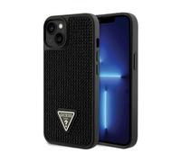 Guess GUHCP14MHDGTPK Étui à logo triangle en rhinestone, noir - iPhone 14 Plus